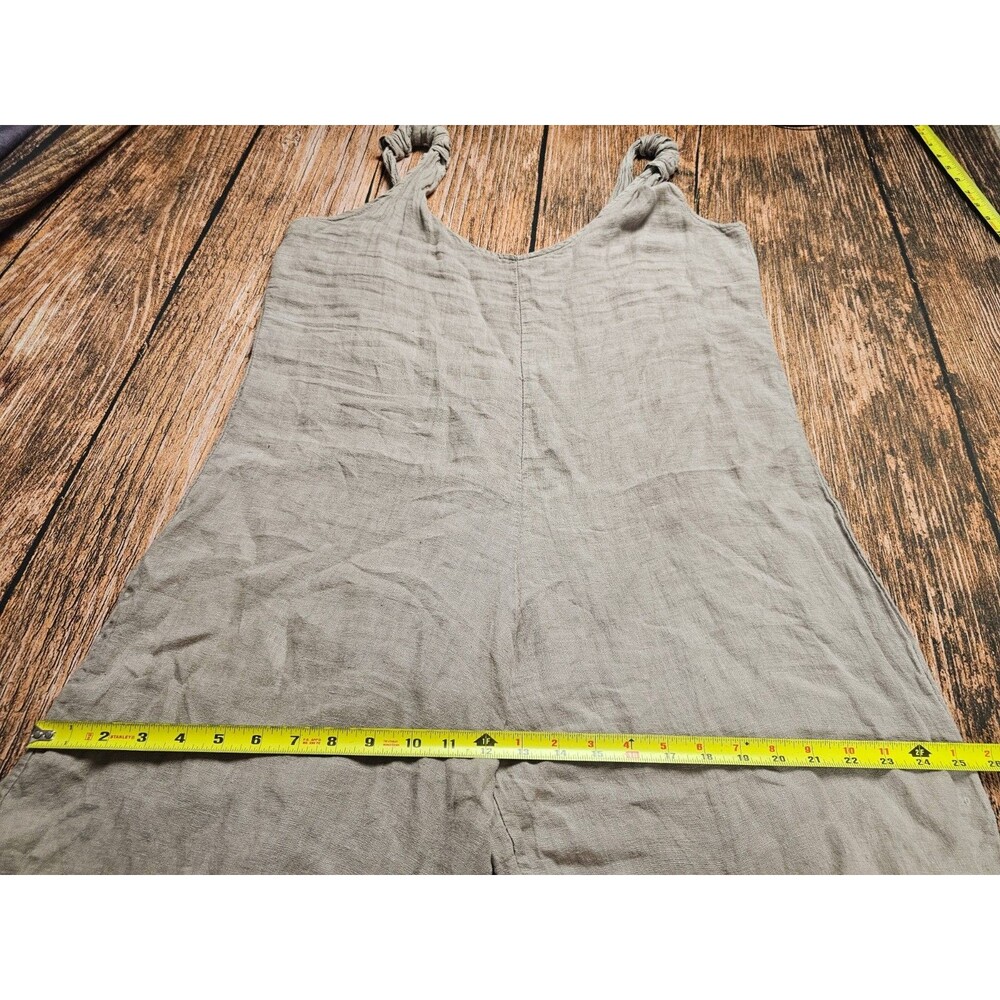 Linen Jumpsuit Casual Loose Wide Leg Pants Overalls Pull On Grayish Brown L/XL - Picture 5 of 10